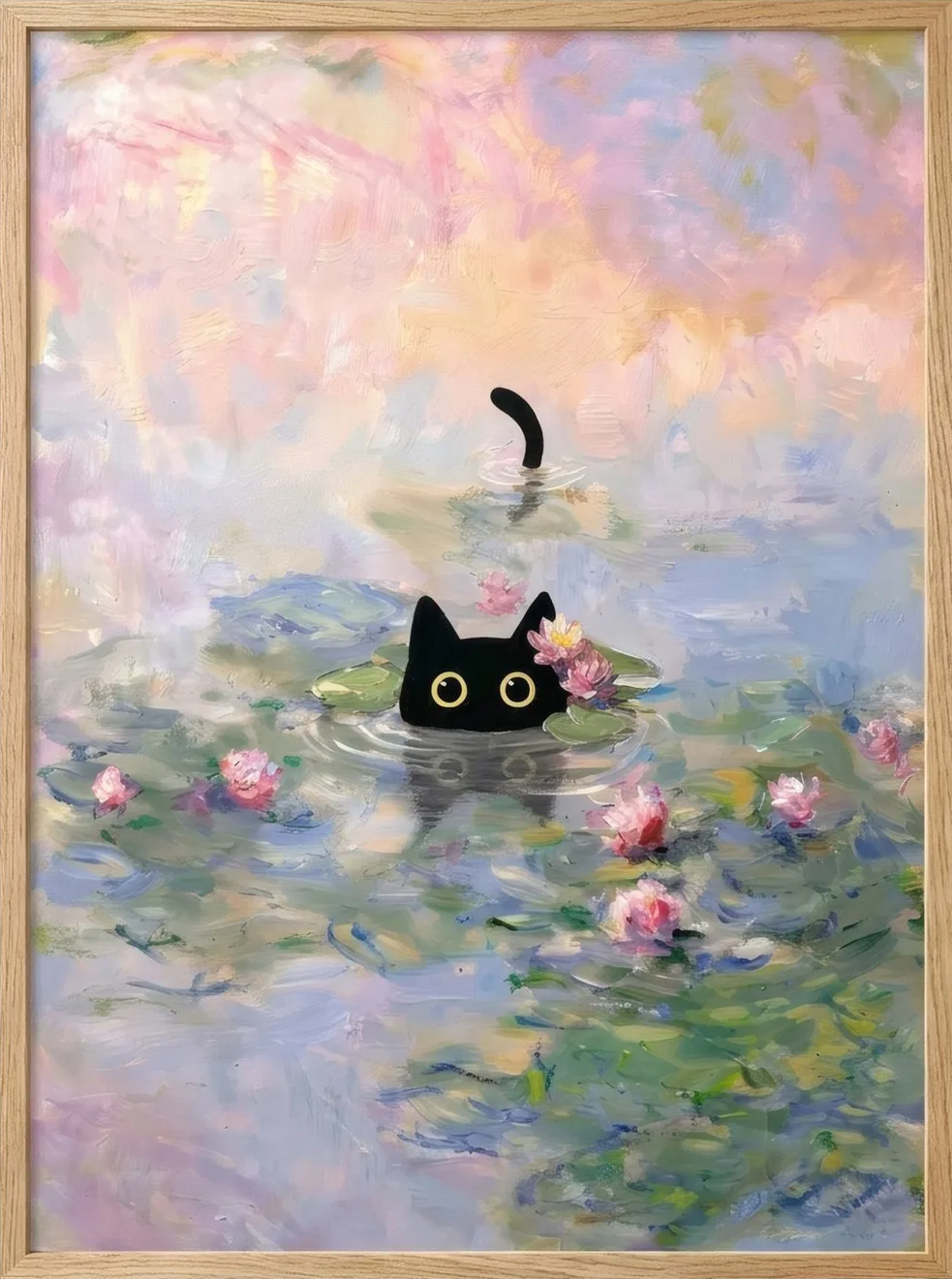 Cat at the Lily Pond, art print