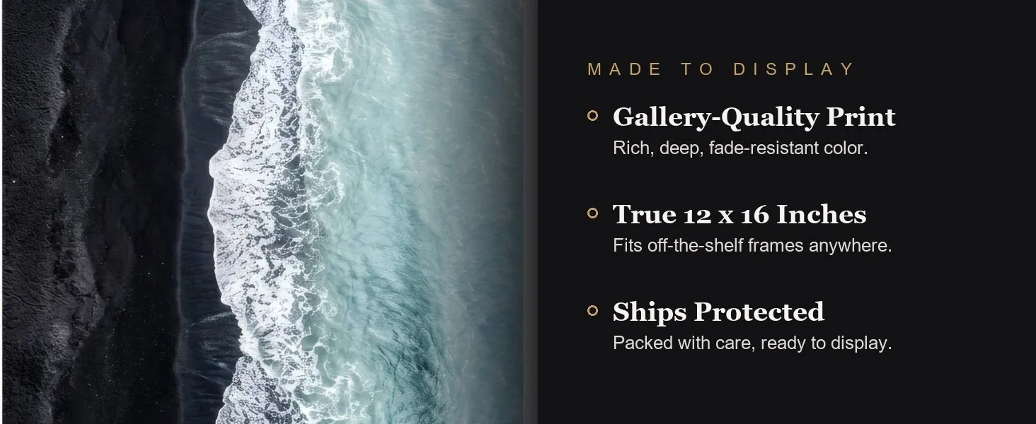 Made to display: gallery-quality print, true 12 x 16 inches, ships protected.
