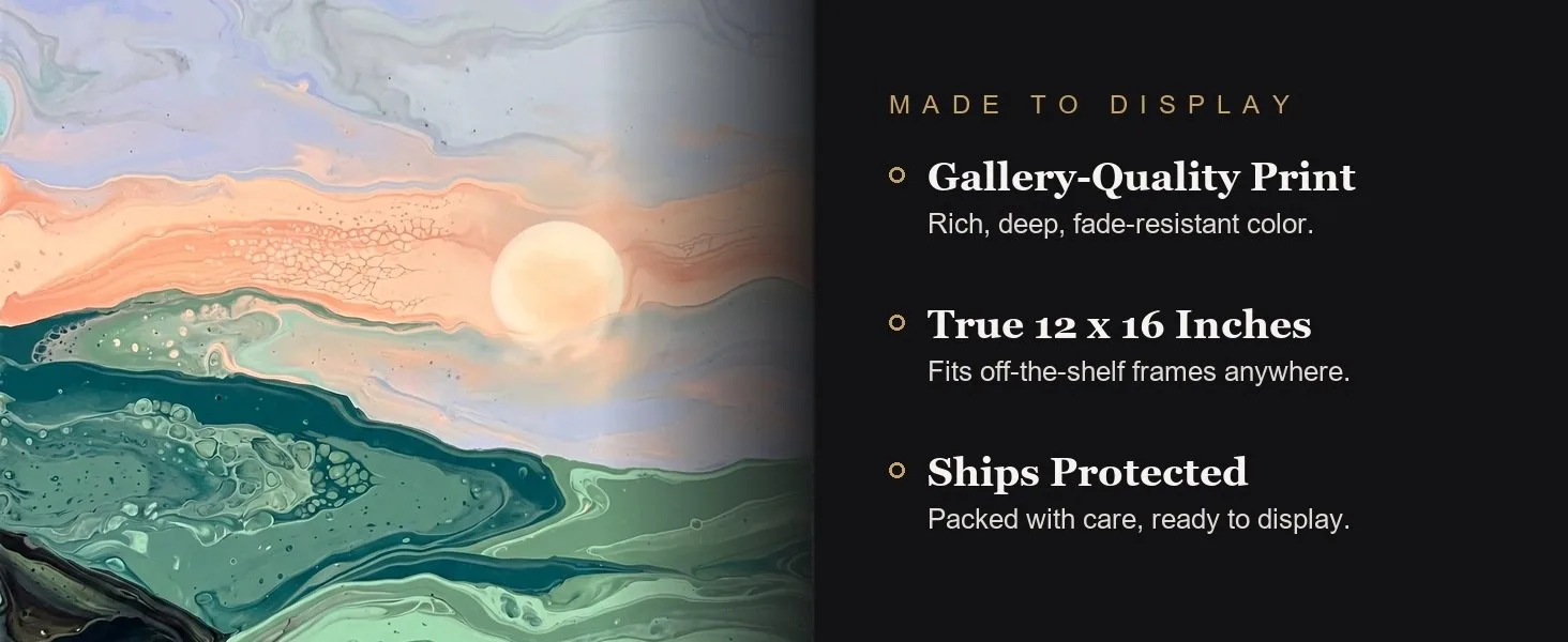Made to display: gallery-quality print, true 12 x 16 inches, ships protected.