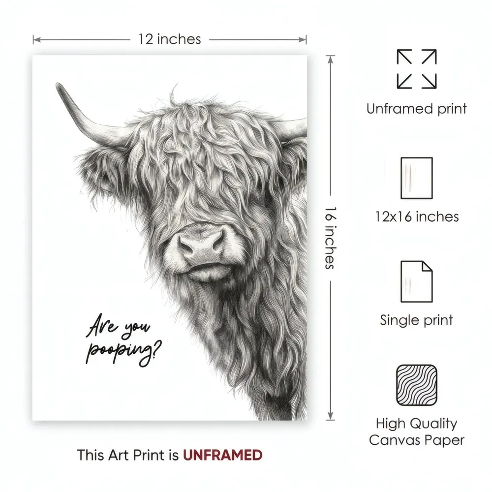Are You Peeping? Highland Cow: Art detail, from the listing