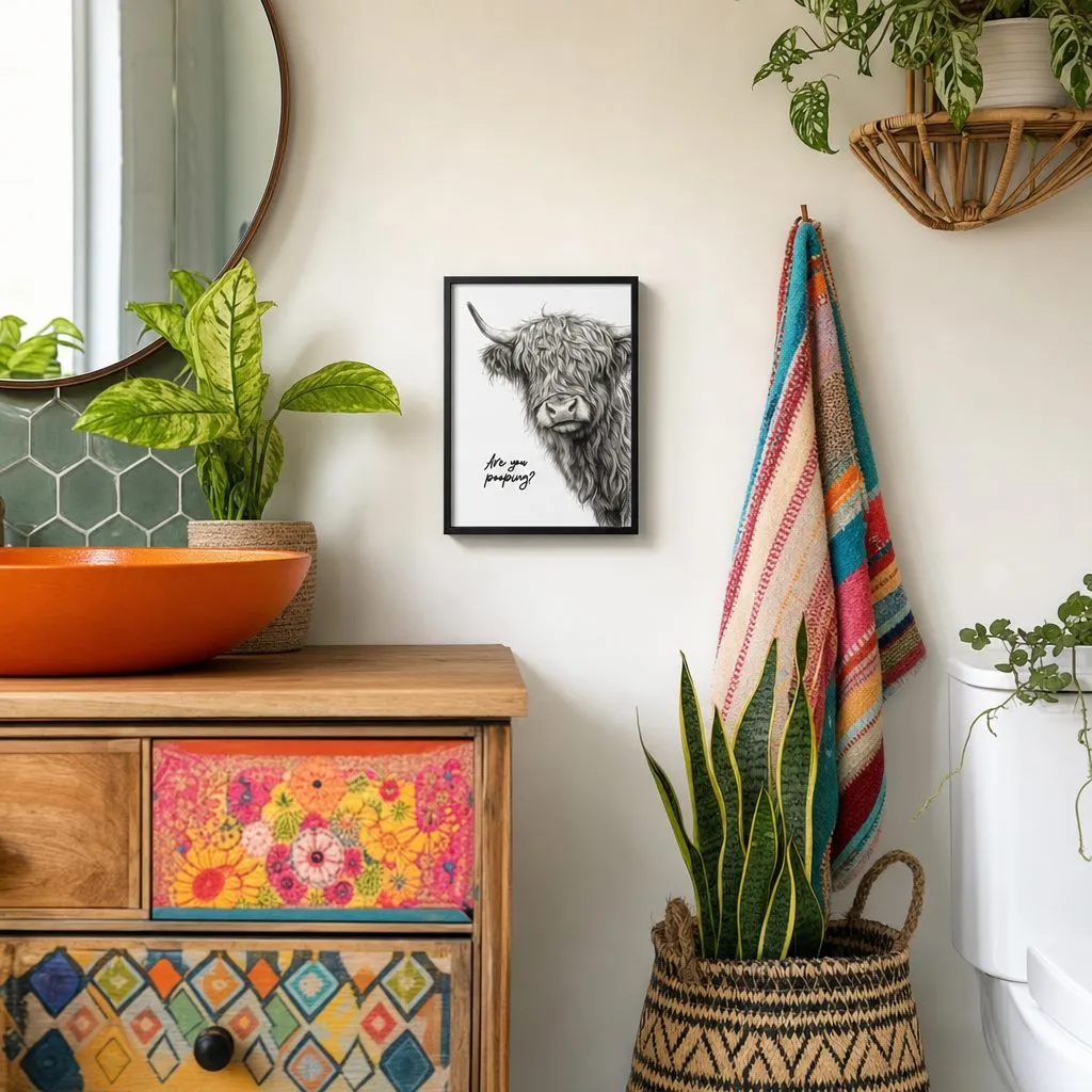 Are You Peeping? Highland Cow: In a public space, from the listing. Frame not included