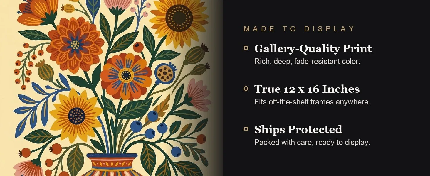 Made to display: gallery-quality print, true 12 x 16 inches, ships protected.