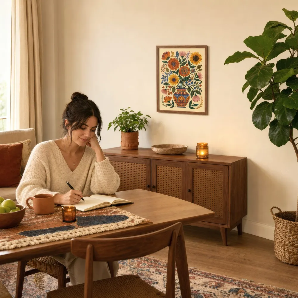 Folk Bouquet: Styled room, from the listing. Frame not included