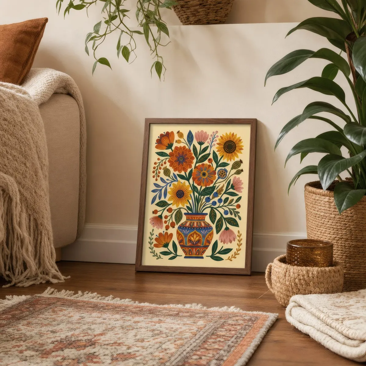 Folk Bouquet: Styled room, from the listing. Frame not included
