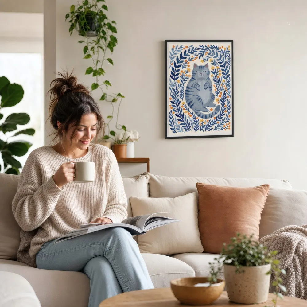 Blue Cat, Leaves: Styled room, from the listing. Frame not included