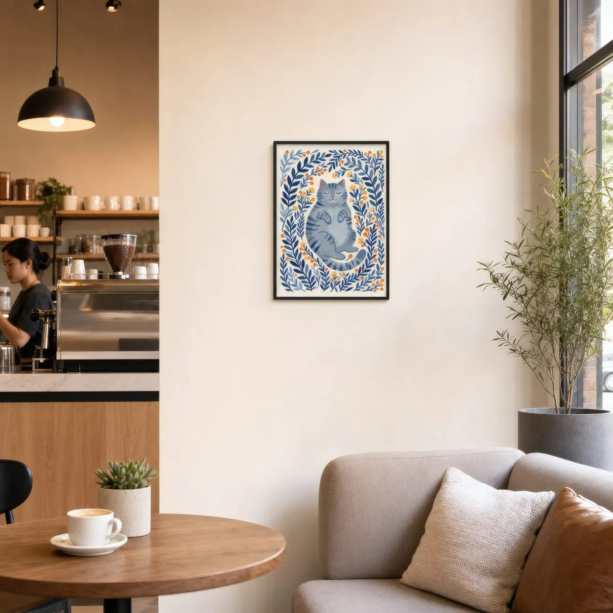 Blue Cat, Leaves: In a public space, from the listing. Frame not included