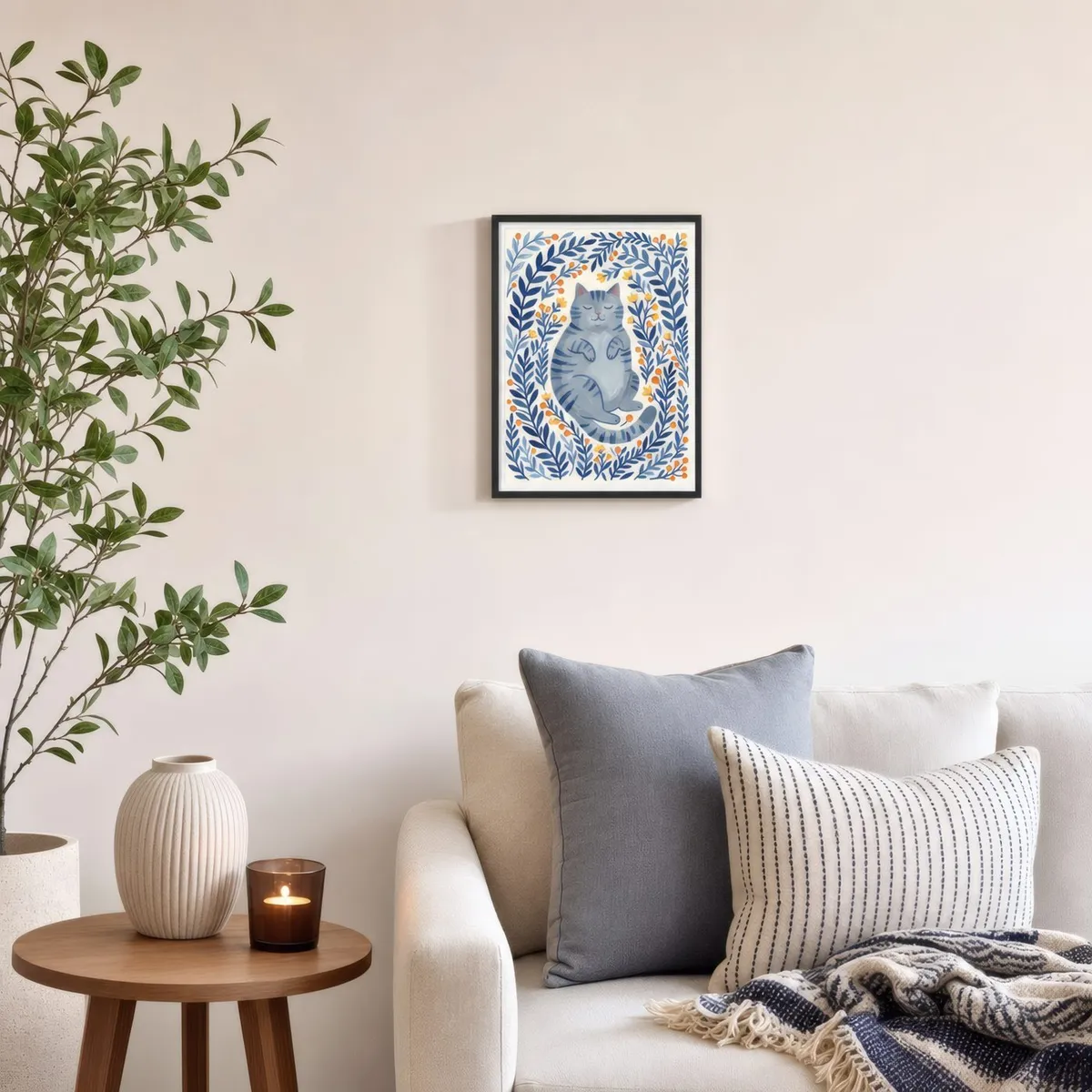 Blue Cat, Leaves: Styled room, from the listing. Frame not included
