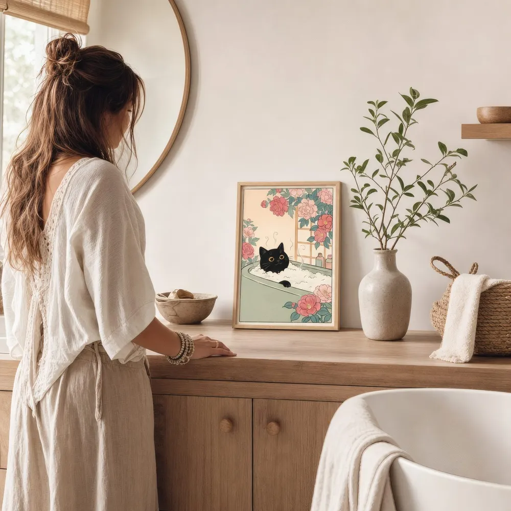 Cat in the Bath: Styled room, from the listing. Frame not included