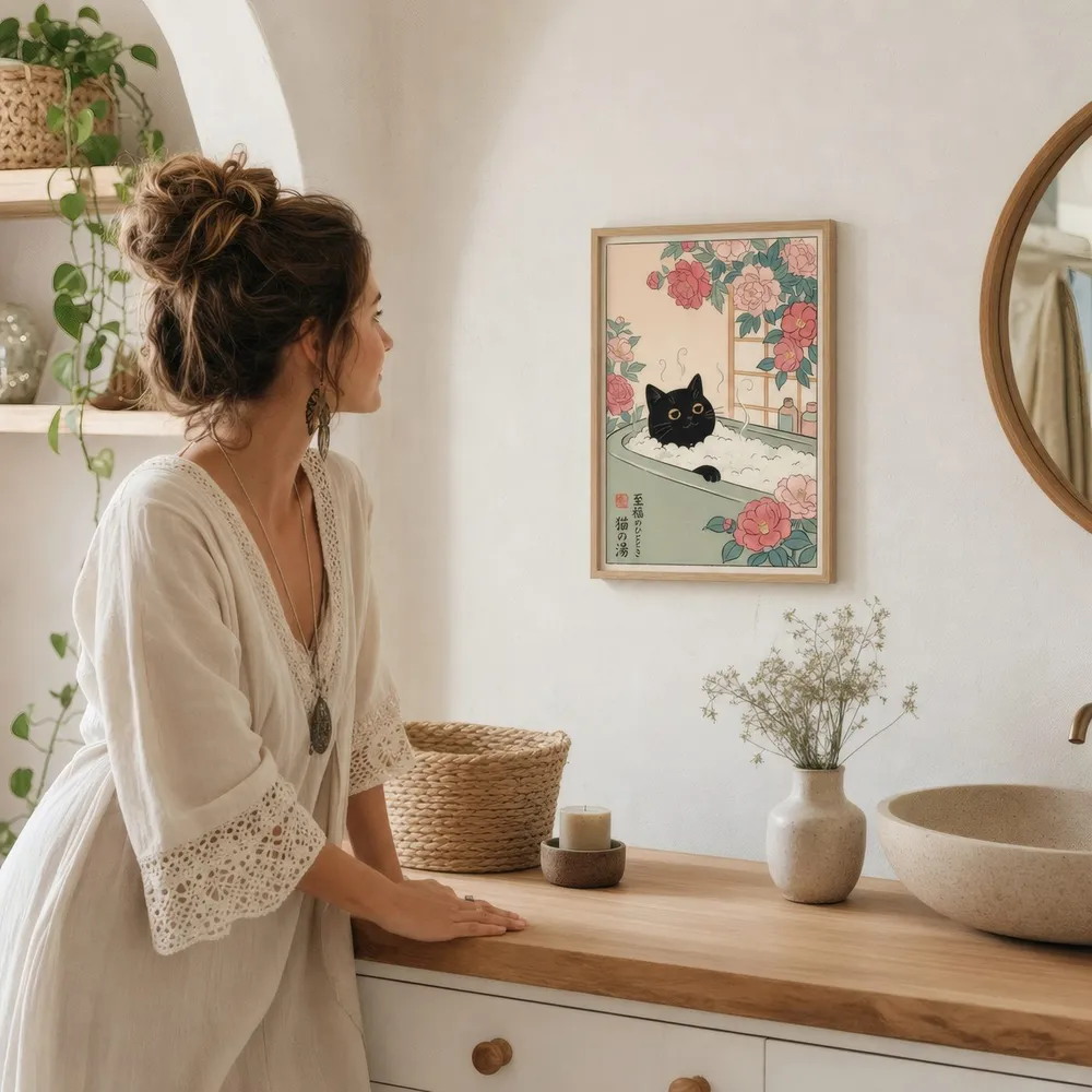 Cat in the Bath: Styled room, from the listing. Frame not included