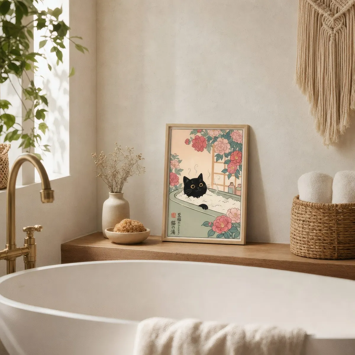 Cat in the Bath: Styled room, from the listing. Frame not included