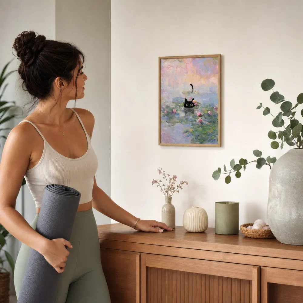 Cat at the Lily Pond: Styled room, from the listing. Frame not included