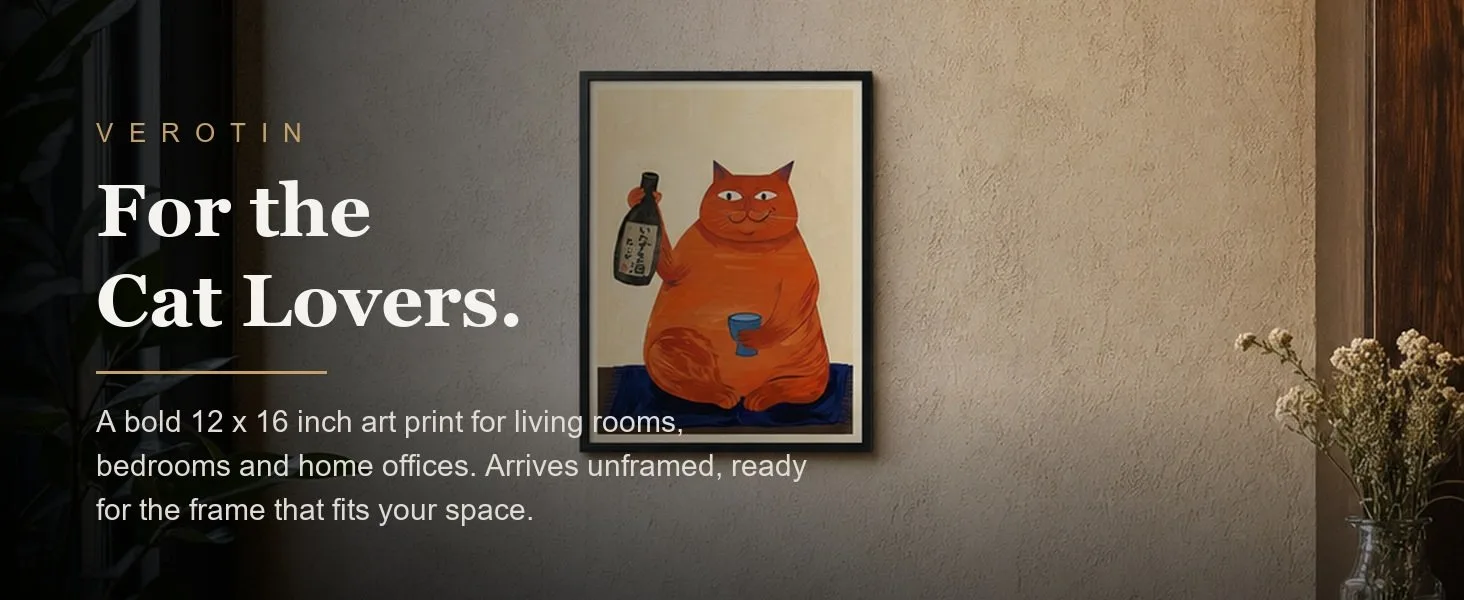 Orange Cat, Bottle in a styled room. Arrives unframed, 12 x 16 in.