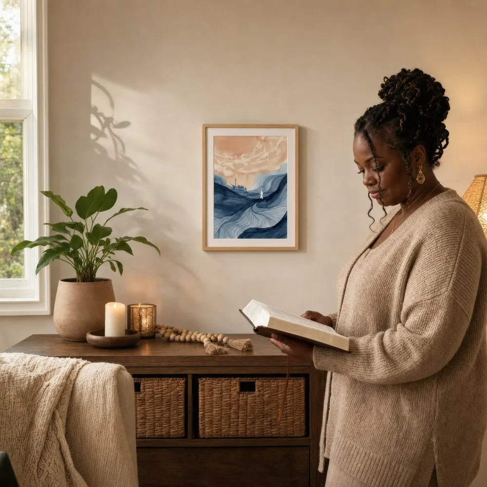 Calm the Storm: Styled room, from the listing. Frame not included