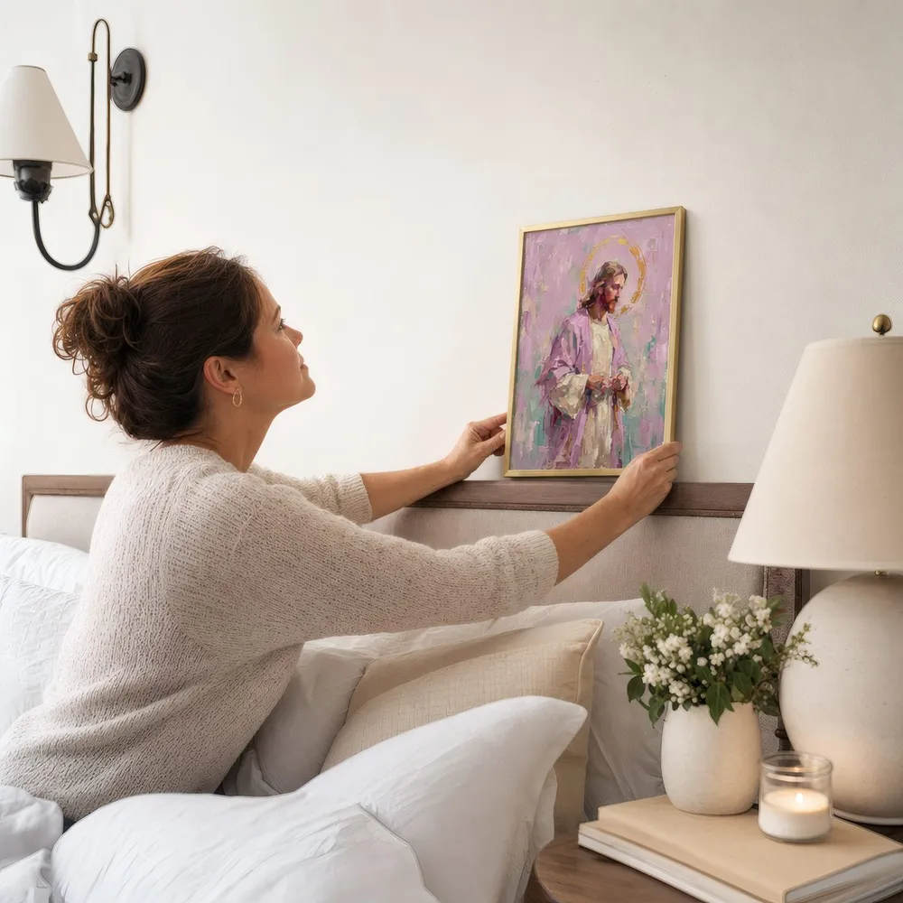 Portrait in Rose: Styled room, from the listing. Frame not included