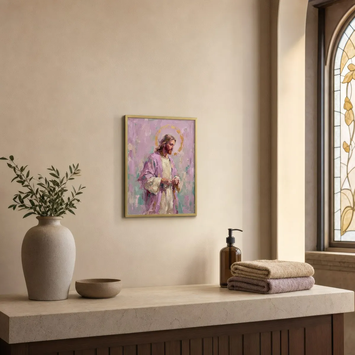 Portrait in Rose: Styled room, from the listing. Frame not included