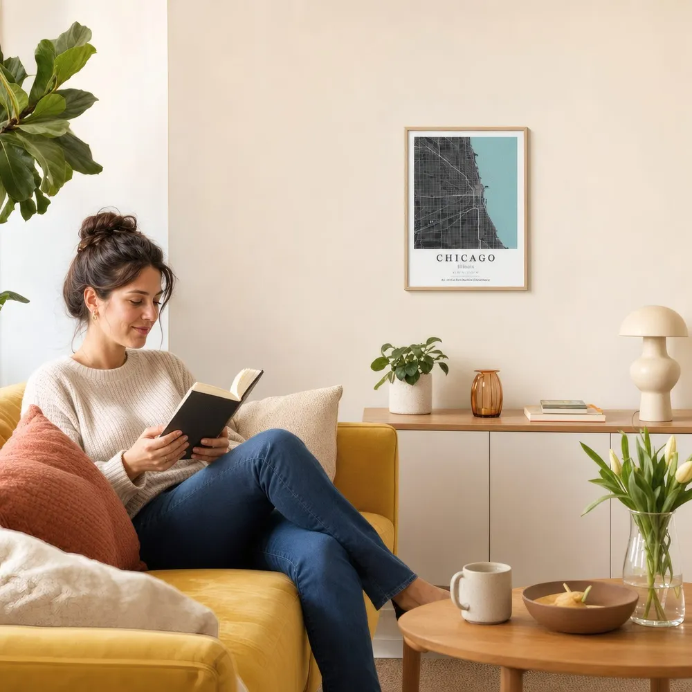 Chicago Map: Styled room, from the listing. Frame not included