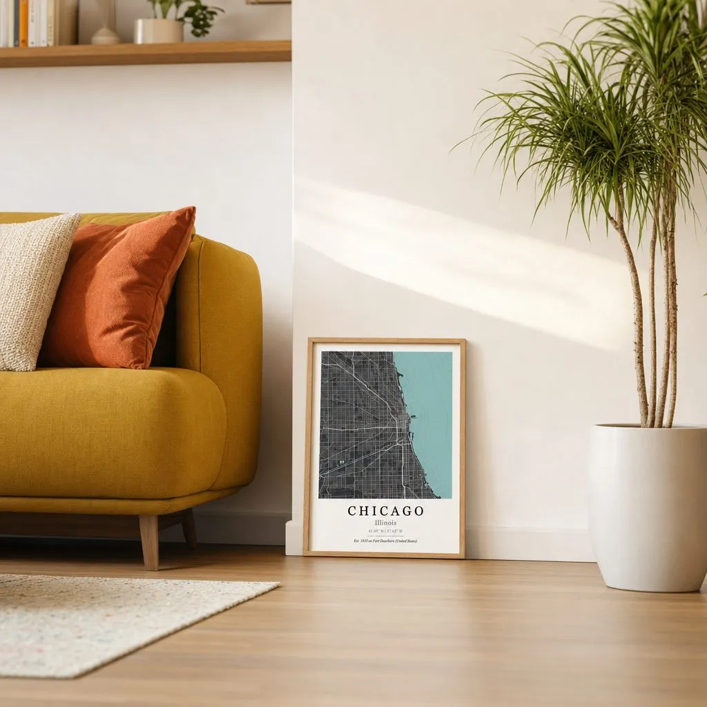 Chicago Map: In a public space, from the listing. Frame not included
