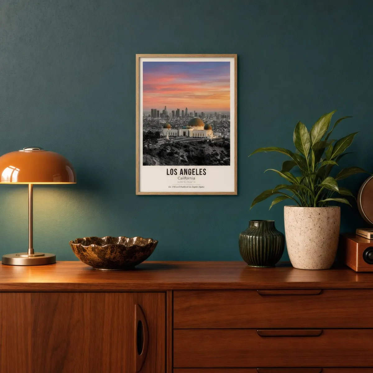 Los Angeles at Dusk: Styled room, from the listing. Frame not included