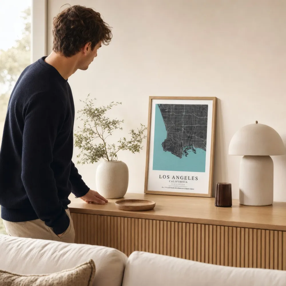 Los Angeles Map: Styled room, from the listing. Frame not included