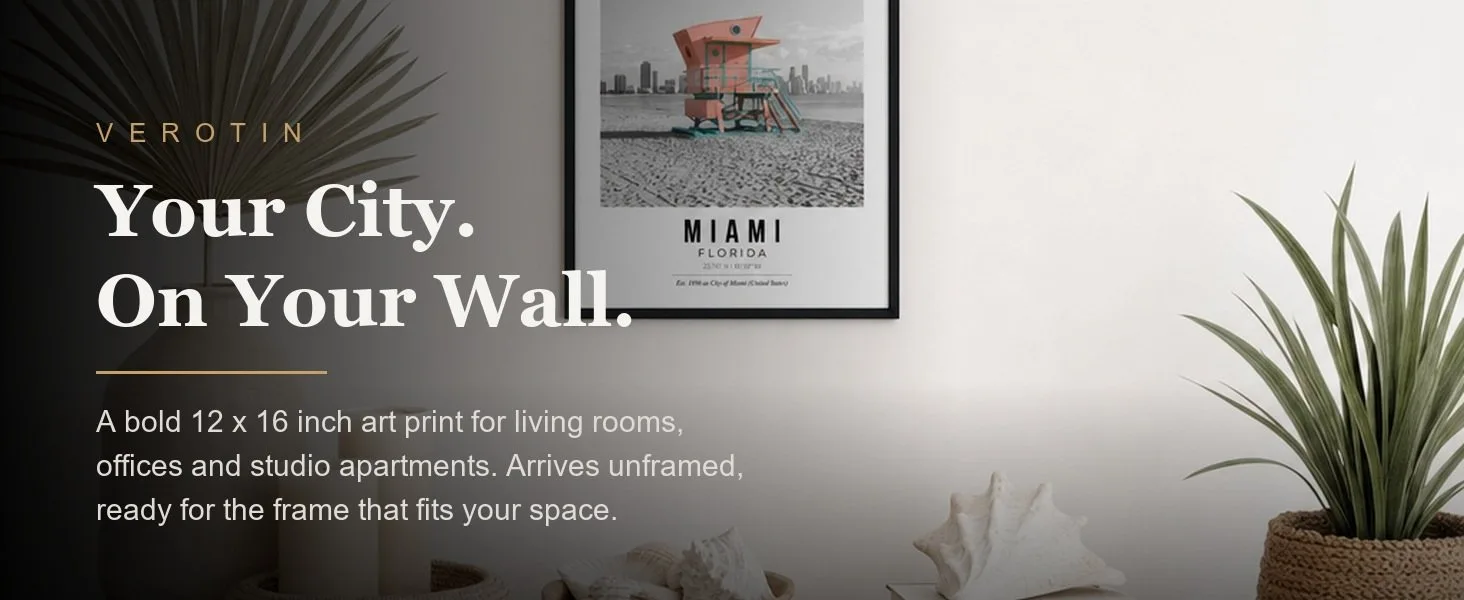 Miami Lifeguard Tower in a styled room. Arrives unframed, 12 x 16 in.