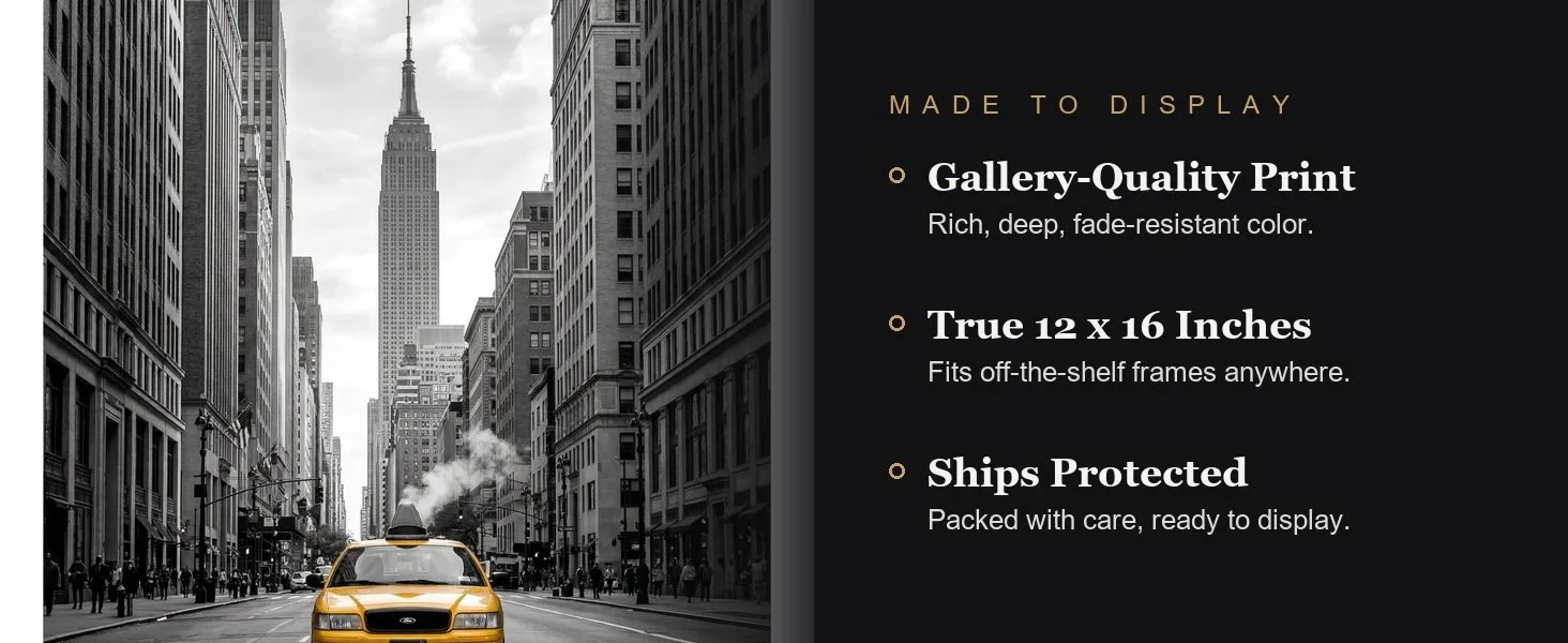 Made to display: gallery-quality print, true 12 x 16 inches, ships protected.