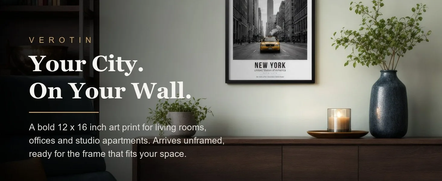 New York Avenue in a styled room. Arrives unframed, 12 x 16 in.