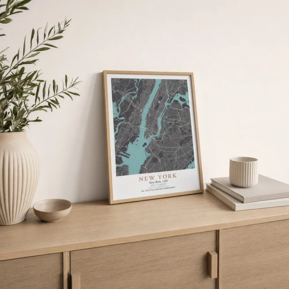 New York Map: Styled room, from the listing. Frame not included