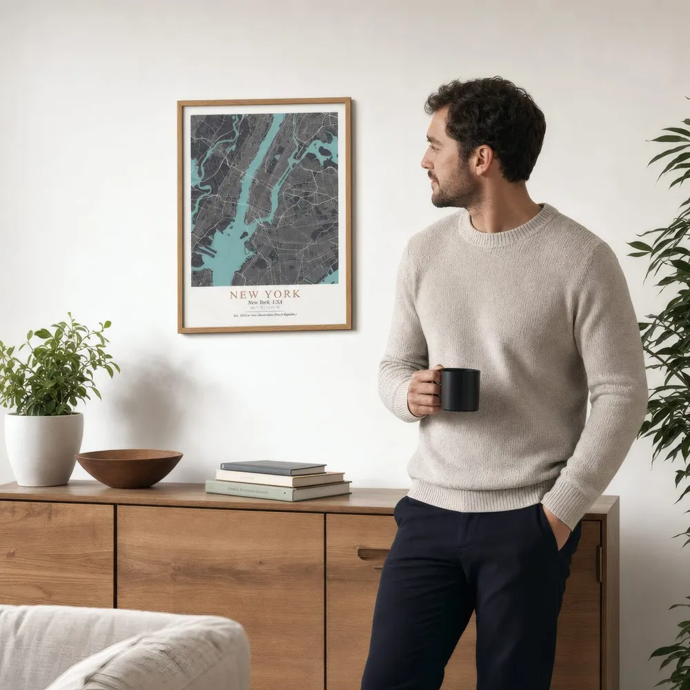 New York Map: Styled room, from the listing. Frame not included