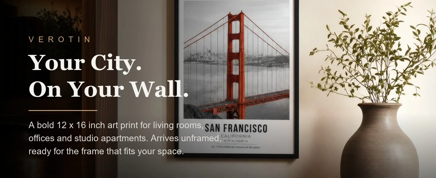 Golden Gate in a styled room. Arrives unframed, 12 x 16 in.