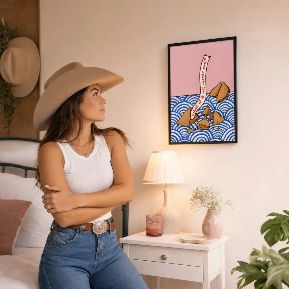 Fortune Cookie: Styled room, from the listing. Frame not included