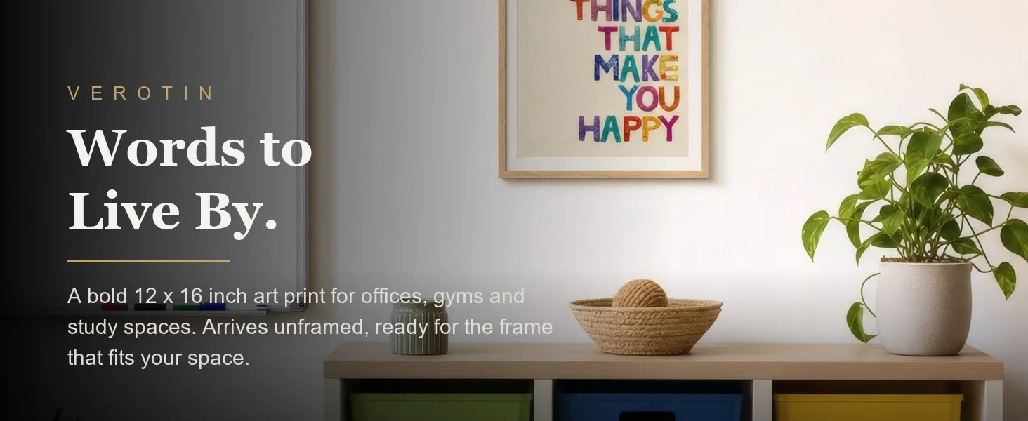 Things That Make You Happy in a styled room. Arrives unframed, 12 x 16 in.