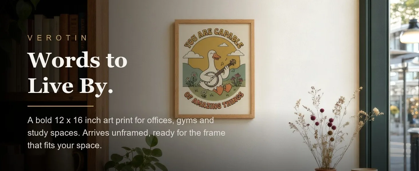 Capable of Amazing Things in a styled room. Arrives unframed, 12 x 16 in.