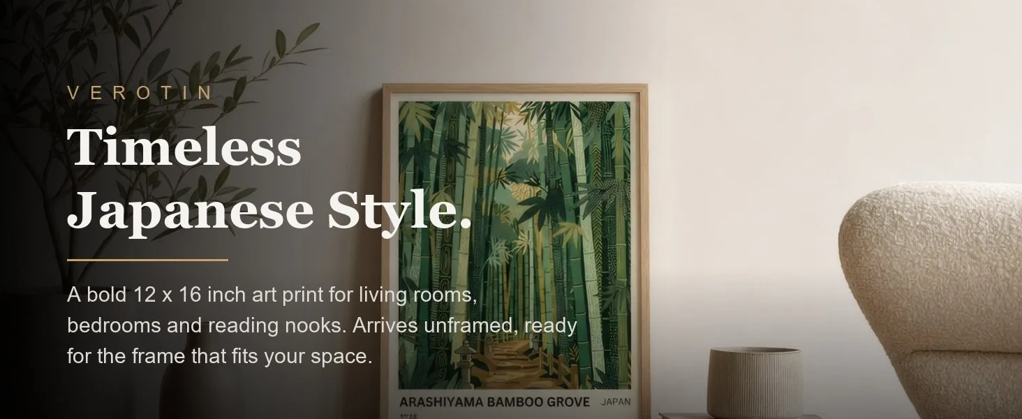 Bamboo Grove in a styled room. Arrives unframed, 12 x 16 in.