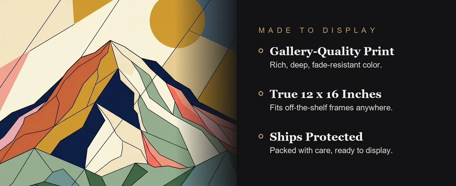 Made to display: gallery-quality print, true 12 x 16 inches, ships protected.