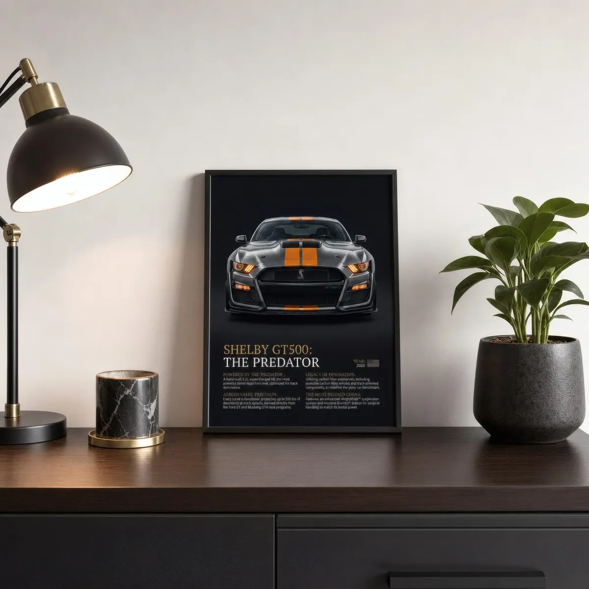 Muscle Car, Black and Orange: Styled room, from the listing. Frame not included