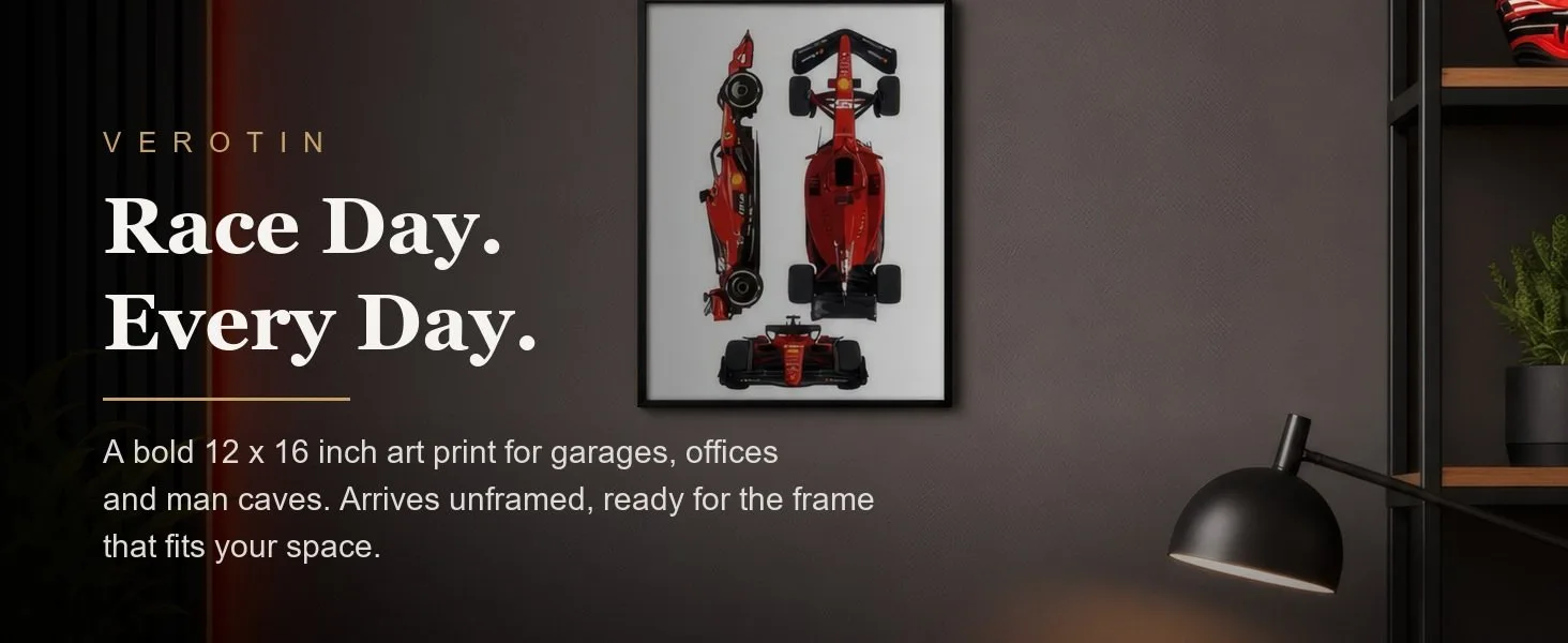 Grand Prix Cars in a styled room. Arrives unframed, 12 x 16 in.