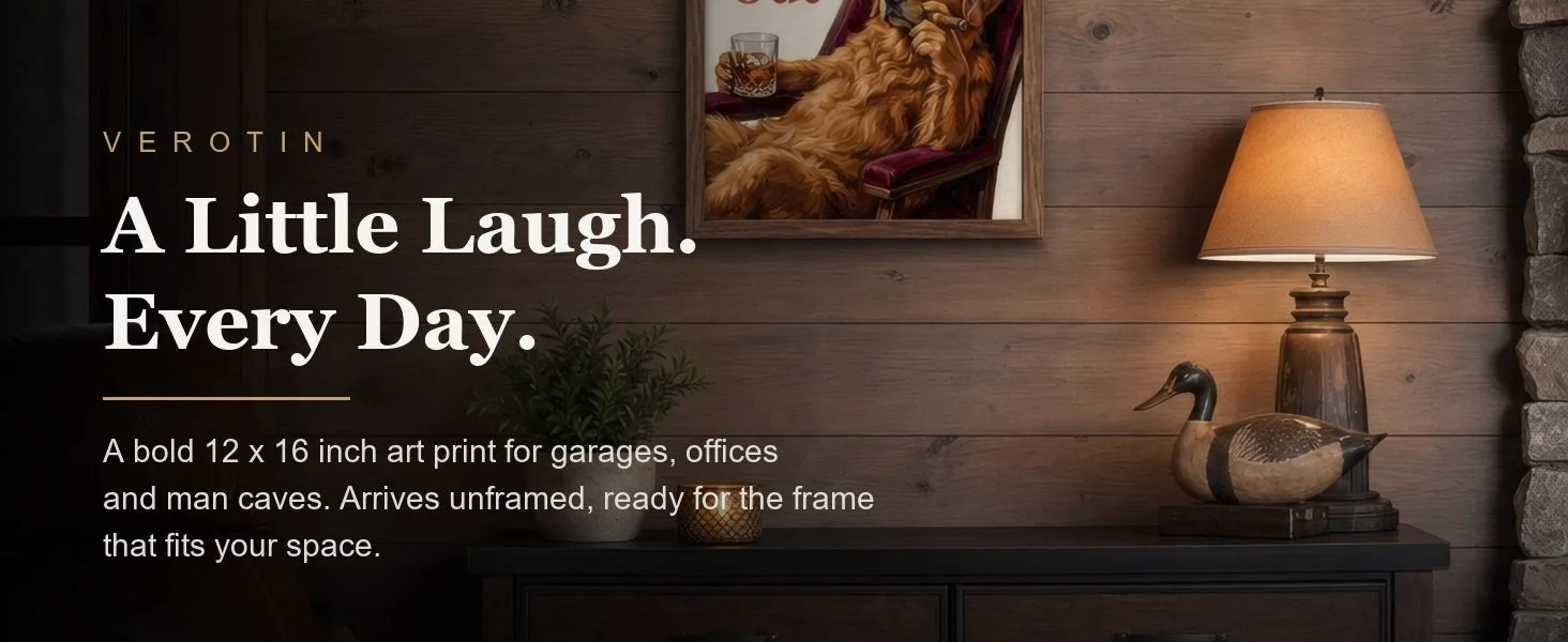 Just Chill Out, Retriever in a styled room. Arrives unframed, 12 x 16 in.