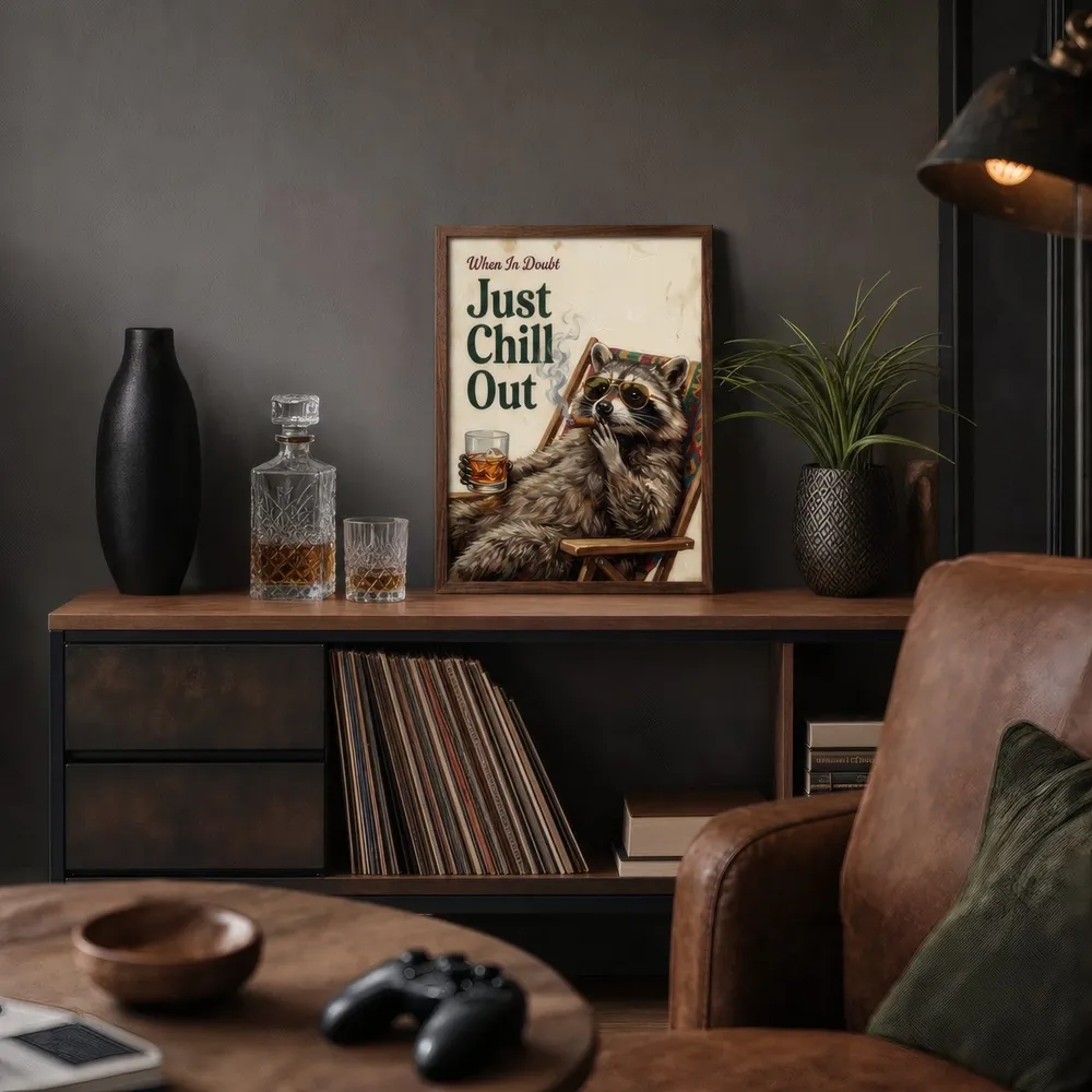 Just Chill Out, Raccoon: Styled room, from the listing. Frame not included