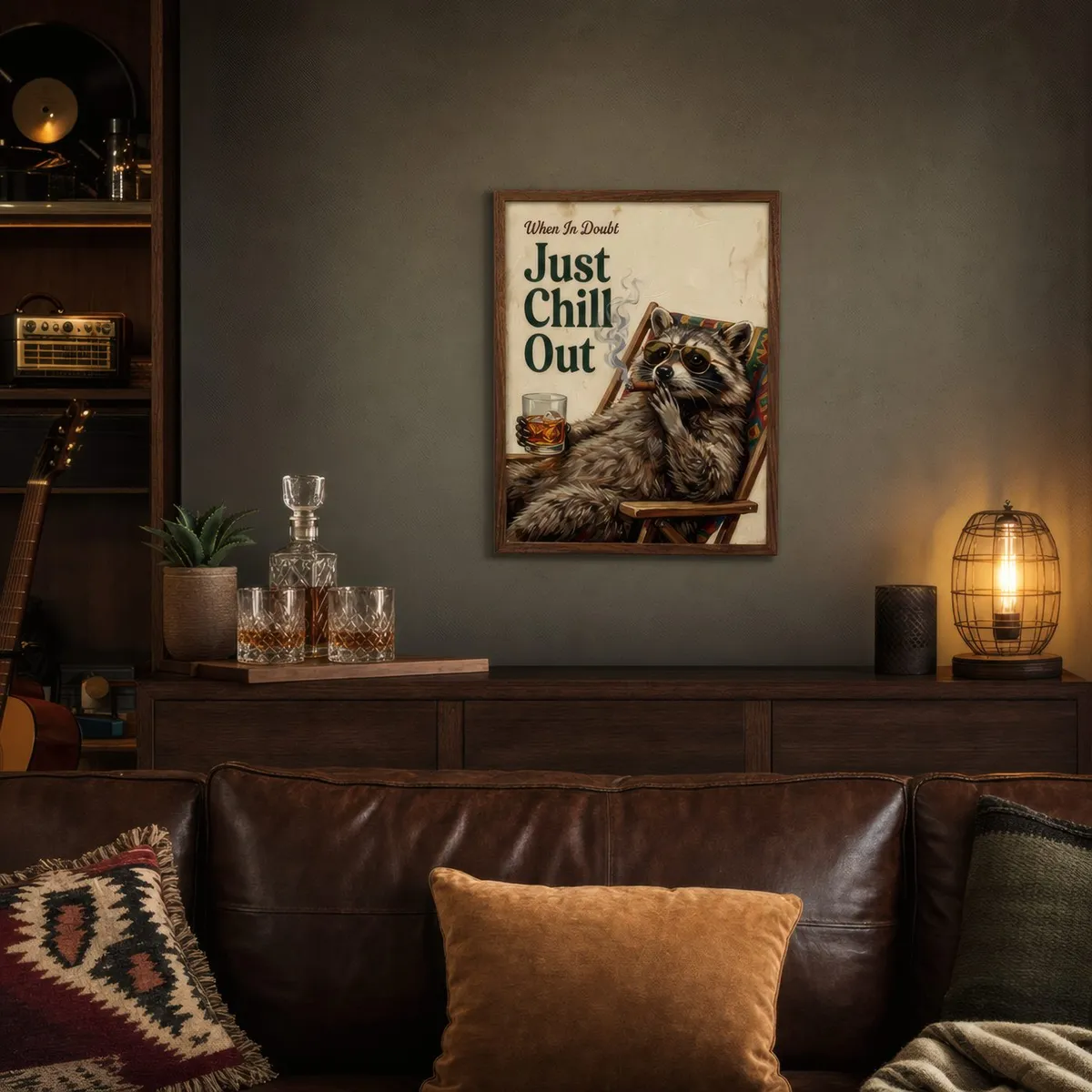 Just Chill Out, Raccoon: Styled room, from the listing. Frame not included