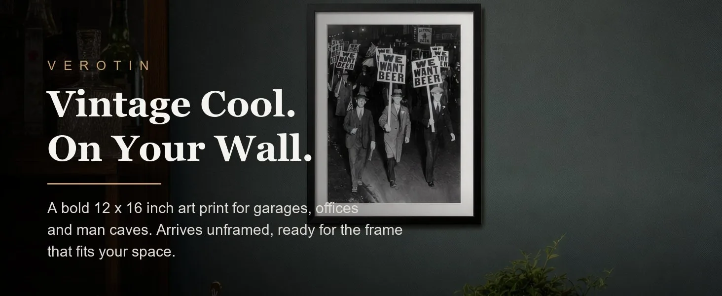 We Want Beer in a styled room. Arrives unframed, 12 x 16 in.
