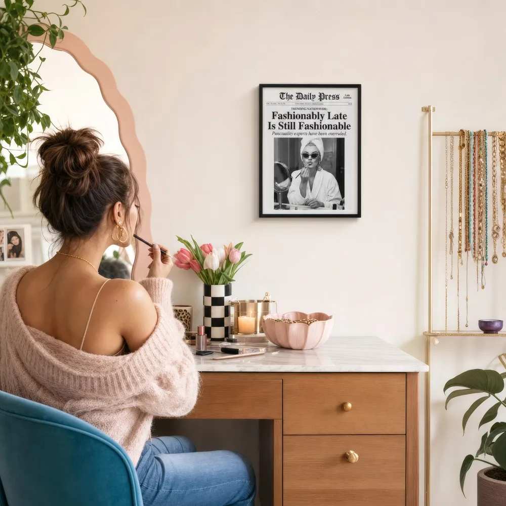 Fashionably Late: Styled room, from the listing. Frame not included