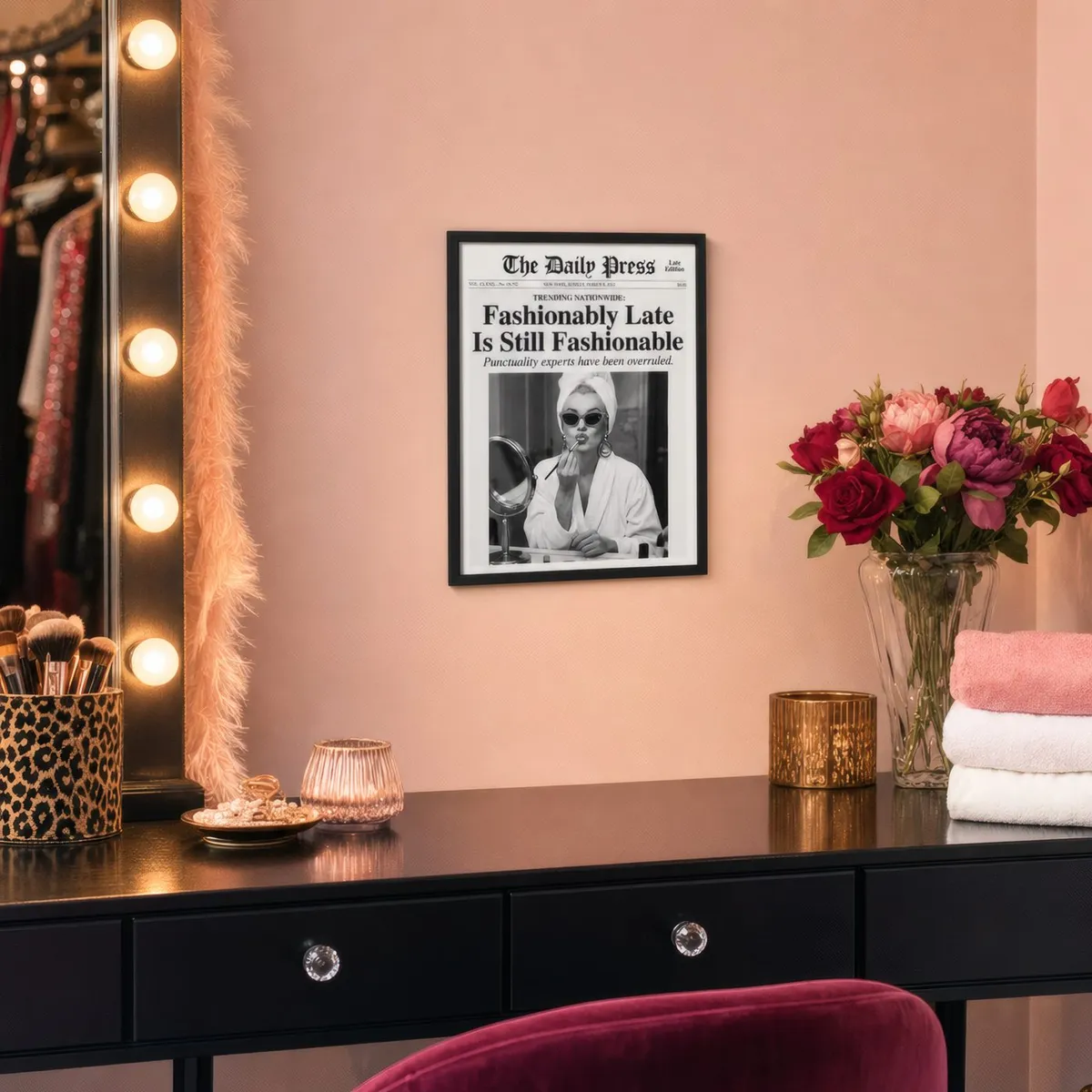 Fashionably Late: Styled room, from the listing. Frame not included