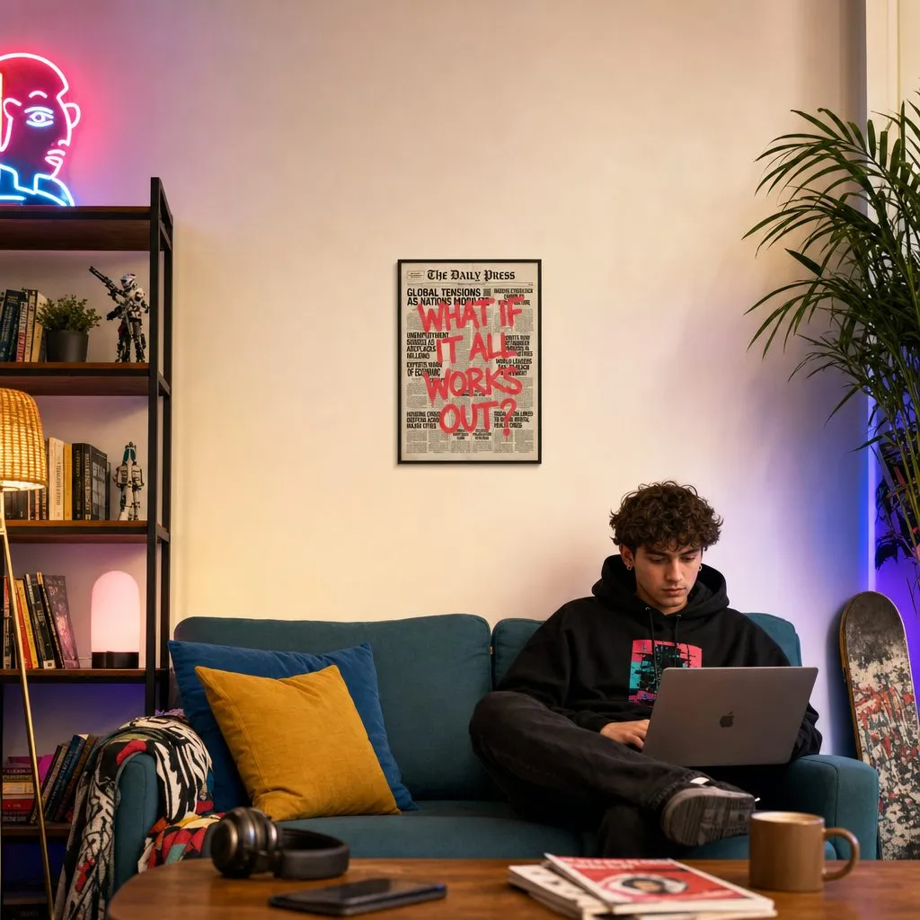 What If It All Works Out: In a public space, from the listing. Frame not included